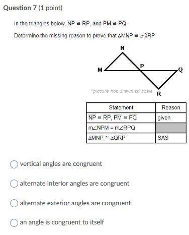 In the triangles below NP=RP and PM=PQ. Determine the missing reason to prove that MNP =QRP