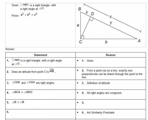 ⦁ Complete the proof of the Pythagorean theorem.