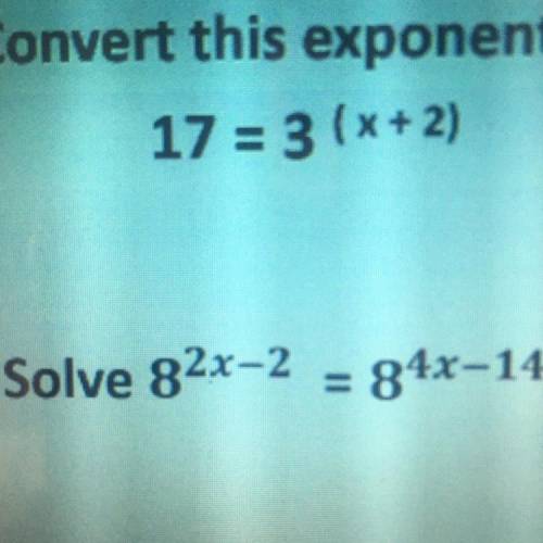 Solve 8^2x–2 = 8^4x-14 PLEASE HELP I need the steps
