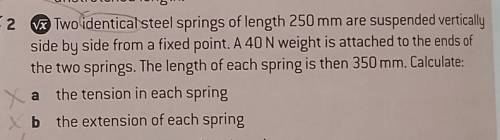 For (b) why isnt the answer 0.05m? coz isnt extension x/2 for springs in parallel?the actual answer
