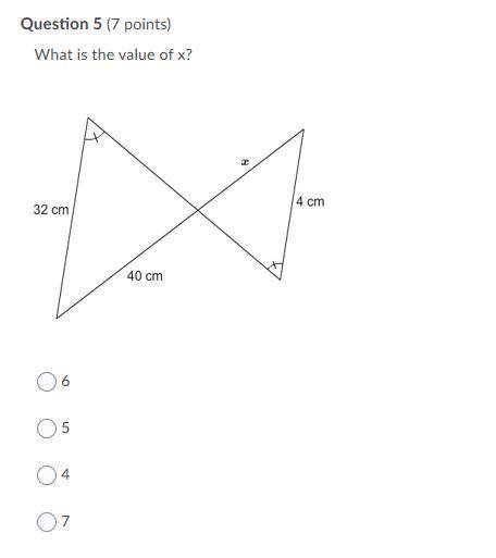 What is the value of x? 6 5 4 7