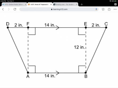 What is the area of this trapezoid? 44 in² 64 in² 168 in² 192 in² THIS IS A K12 8TH GRADE TEST I NEE