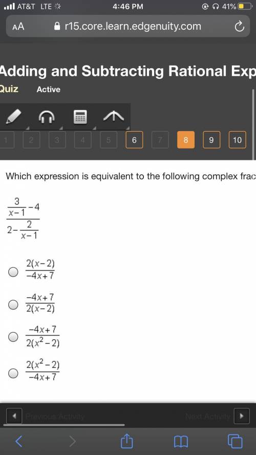 Which expression is equivalent to the following complex fraction? StartFraction 3 Over x minus 1 End