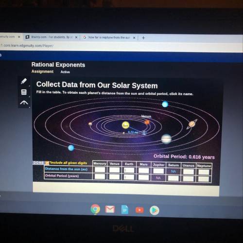 Rational Exponents Assignment Active Collect Data from Our Solar System Please help thanks!!