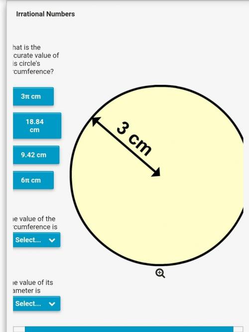Q: 1. The value 9f the circumference, rational or irrational nimber? Q: 2. The value of it's diamete