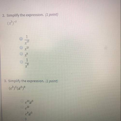 2. Simplify the expression. (1 point) -question in picture  -2 questions
