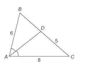 This figure shows △ABC . AD¯¯¯¯¯ is the angle bisector of ∠BAC . What is BD ? Enter your answer, as