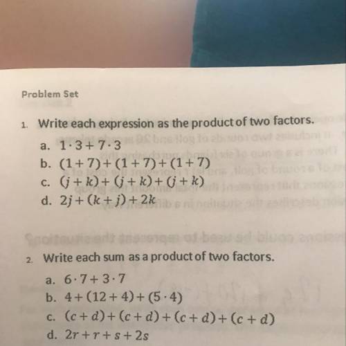 Write each expression as the product of two factors.