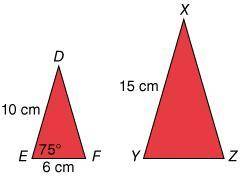 DEF and XYZ are similar isosceles triangles. What is the ratio of the sides? Using Complete sentence