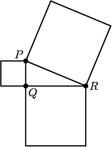 Angle PQR is a right angle. The three quadrilaterals shown are squares. The sum of the areas of the