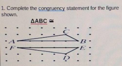 Complete the congruency statement for the figureshown.∆ABC =