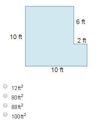 What is the area of this composite figure?  A . 12ft² B. 80ft² C. 88ft² D. 100ft²