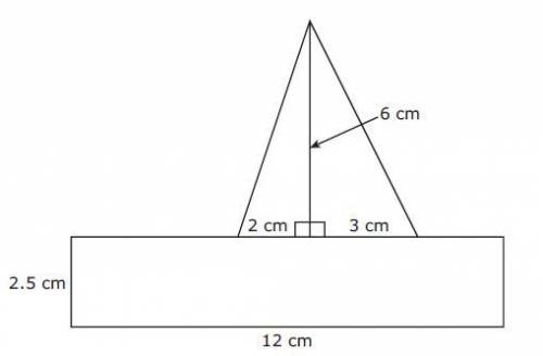 A drawing of a sailboat was made using a rectangle and two right triangles, as shown. What is the ar