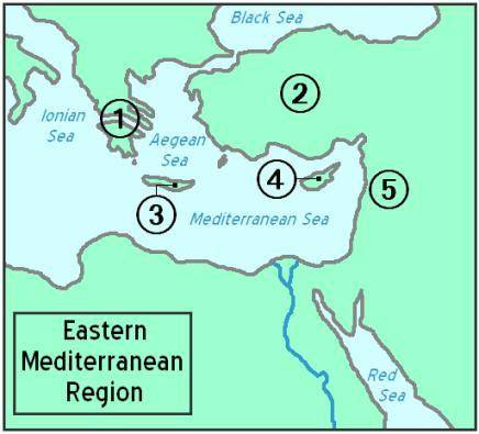 Where on the map is crete study island A. 4 B. 1 C. 5 D. 3