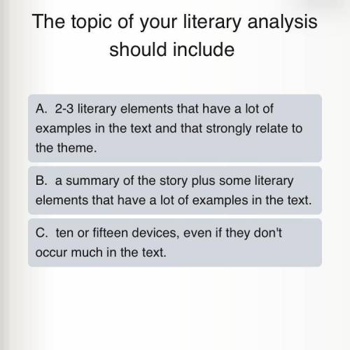 The topic of your literary analysis should include... ? *please see picture for answer choice* *seri
