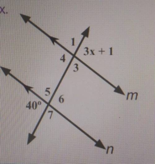 Given line m to n, find the value of x.Obviously this image isn't drawn accurately. The 40° angle is