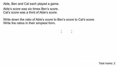 Somebody, please answer this! Example: the colons are were the answers go so for example, 3 : 5 : 6.