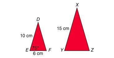 ΔDEF and ΔXYZ are similar isosceles triangles. What is the measure of X? 75° 105° 60° 30°