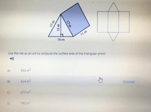 Use the net as an aid to compute the surface area of the triangular prism. Show your work.