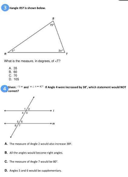 Two fer: Question A: Triangle RST is shown below. what is the measure, in degrees, of  Question B: G