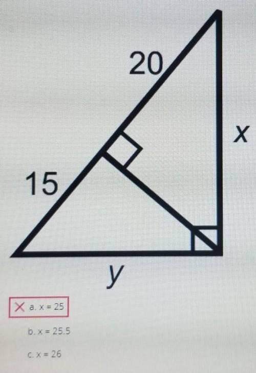 Given the following similar right triangle picture below solve for x