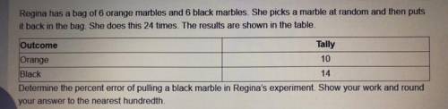 Regina has a bag of 6 orange marbles and 6 black marbles. She picks a marble at random and then puts