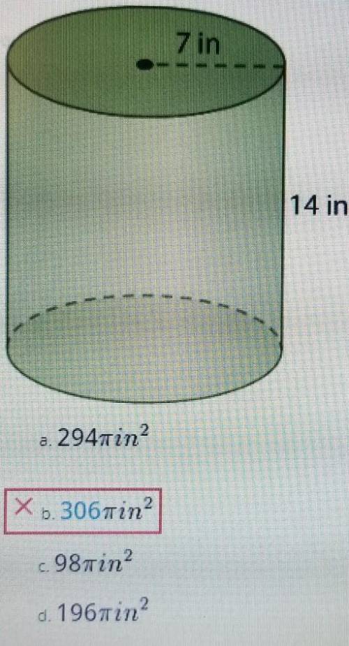 What is the surface are of the cylinder pictured below