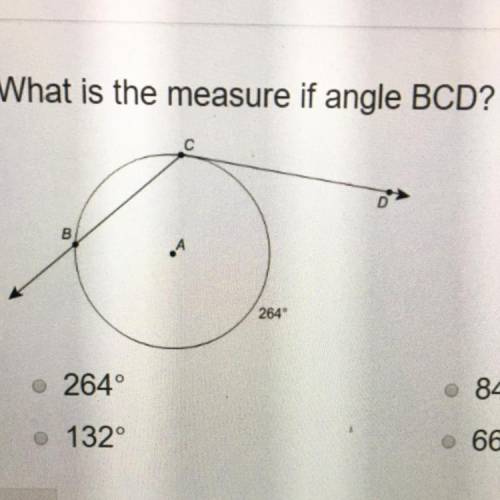 What is the measure if angle BCD? 264 132 84 66