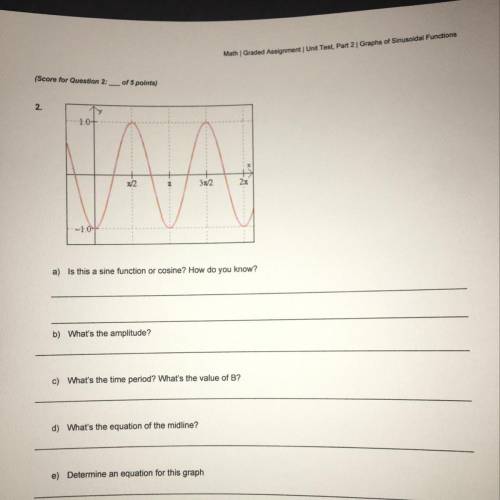 -Is this a sine function or cosine? How do you know? -Whats the amplitude?  -What’s the time period