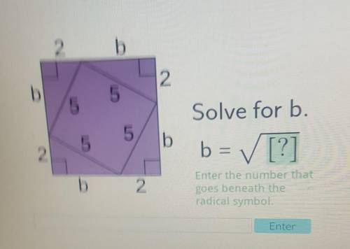 Solve for b.b = √ [?]-Enter the number thatgoes beneath theradical symbol