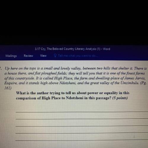 Cry, The Beloved country.  Can somebody help me with this question please