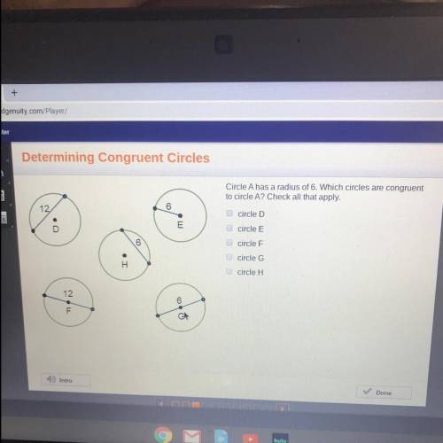 Circle A has a radius of 6. Which circles are congruent to circle A? Check all that apply. circle D