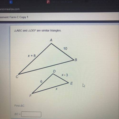 Triangles ABC and DEF are similar  What is BC?
