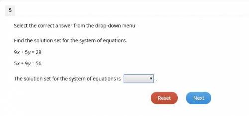 Select the correct answer from the drop-down menu. Find the solution set for the system of equations