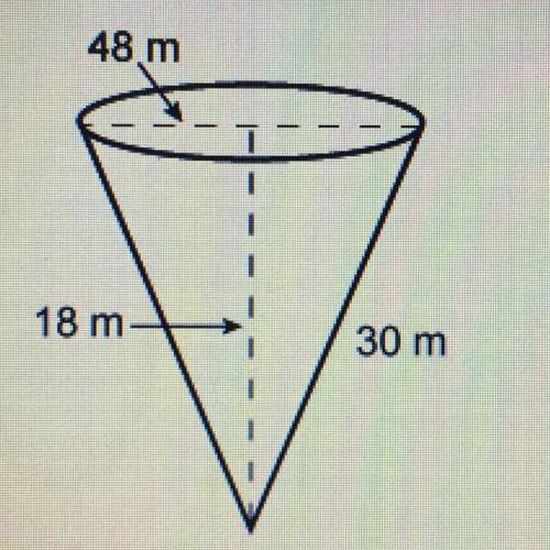 What is the exact volume of the cone in terms of pi?  A) 5760 m B) 41472 m C) 23040 m D) 3456 m
