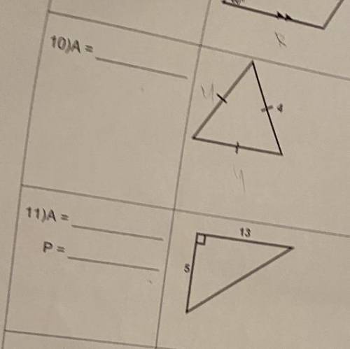 Find the area and perimeter of the triangles