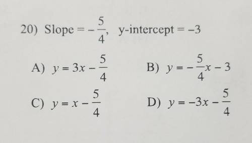 Write the slope-intercept form (y=mx+b) of the equation of the line given the slope and y-intercept.