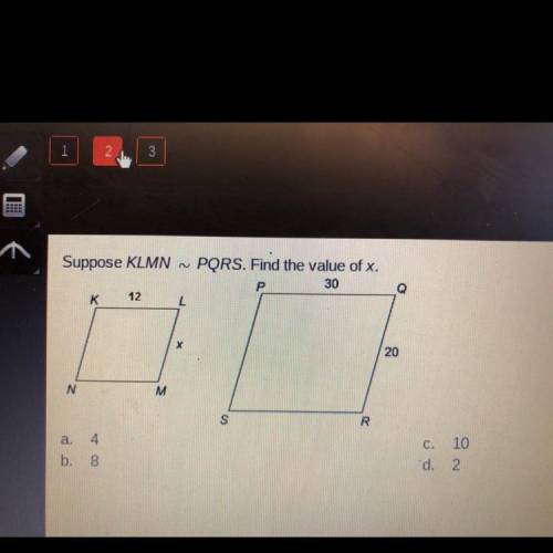 Suppose KLMN~PQRS. Find the value of x.
