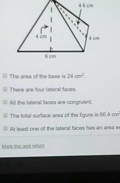 Which statements are true about the rectangular pyramid below?