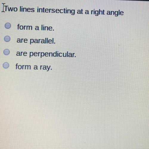 Two lines intersecting at a right angle.