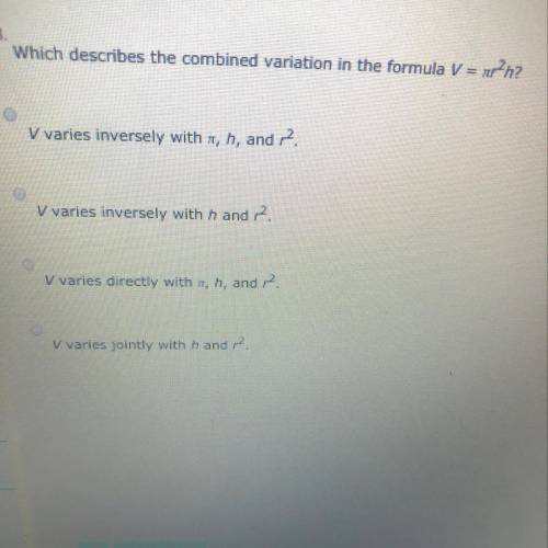 Which describes the combined variation in the formula V = 7+h?