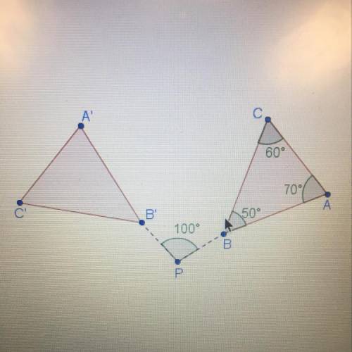 Triangle ABC is rotated 100° counterclockwise about point P to create ABC What is m