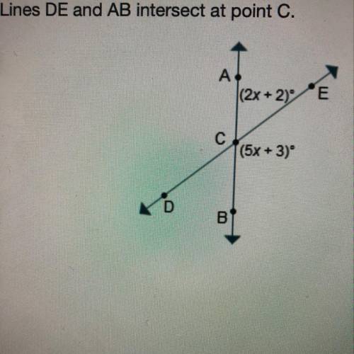 Lines DE and AB intersect at point C. What is the value of x? O 12 (2x + 2) E O O O (5x + 3) ASAP