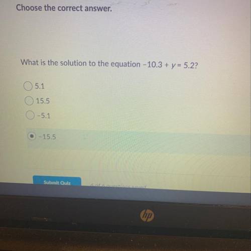 What is the solution to the equation -10.3+y=5.2
