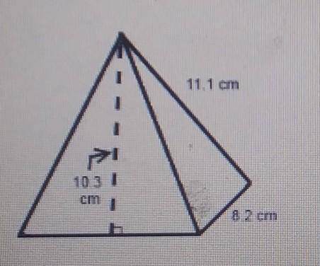 Which expression represents the total surface area, in square centimeters of the square pyramid?