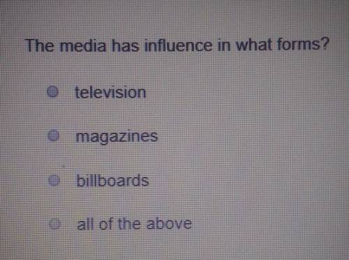 The media has influence in what forms?televisionmagazinesbillboards all of the above