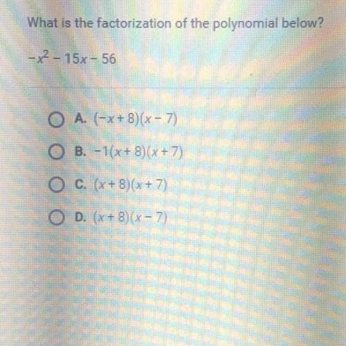 What is the factorization of the polynomial below? -x^2-15x-56
