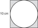 A circle is drawn within a square as shown. What is the best approximation for the area of the shade