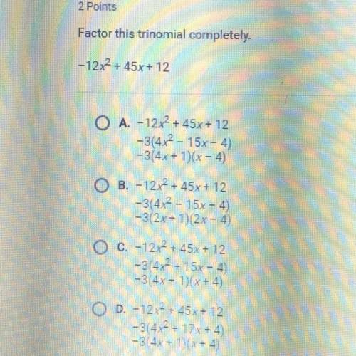 Factor the trinomial completely -12x^2+45x+12