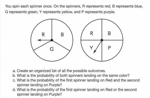 30 POINTS You spin each spinner once. On the spinners, R represents red, B represents blue, G re